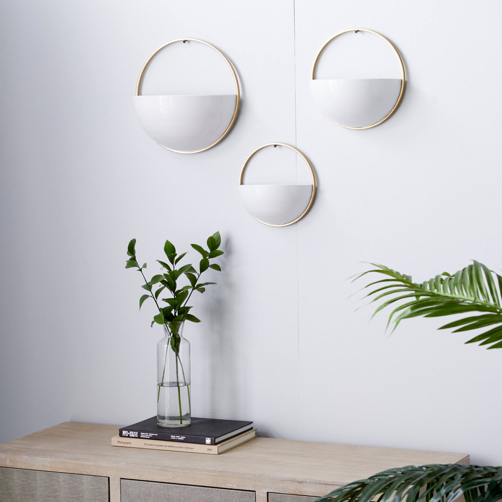 Gold & White Metal Contemporary Wall Planter Set